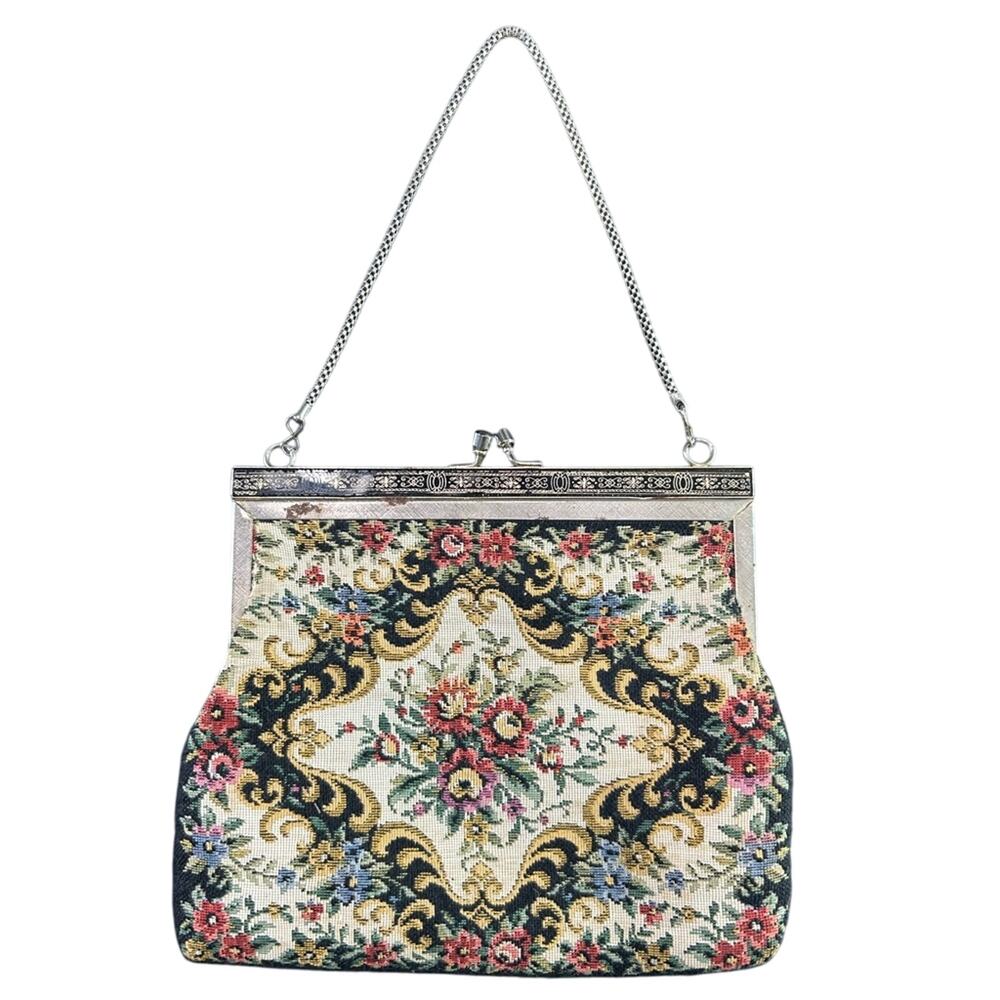 Floral Tapestry Purse Multicolor silver Chain some wear rusting chic feminine - Picture 6 of 6